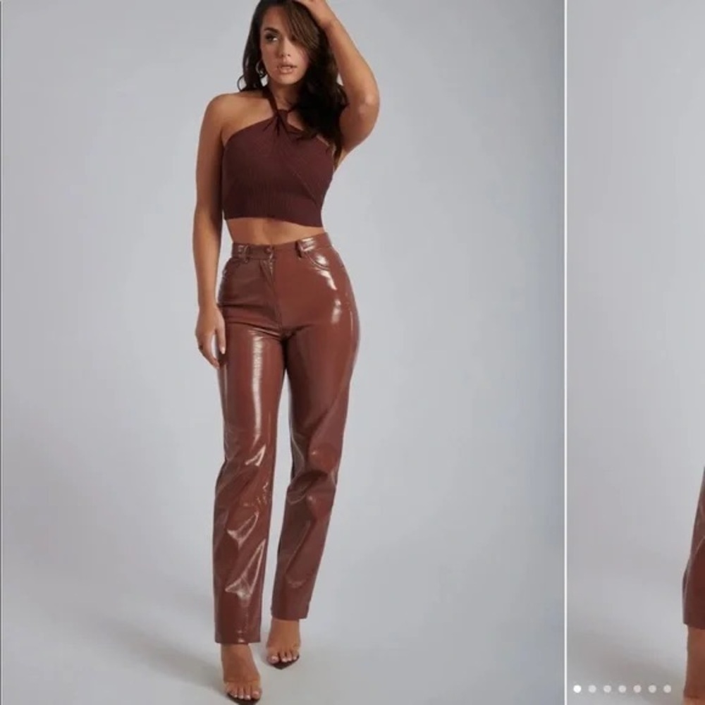 NWT MESHKI Shiny Chocolate Brown Pants (XS), 30”